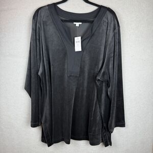 Pure J. Jill Velvet Tunic Top Black V-Neck‎ Long Sleeve Goth Vamp  Witchy 4X NWT